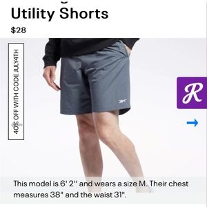 New in Bag Reebok Utility Shorts Men’s